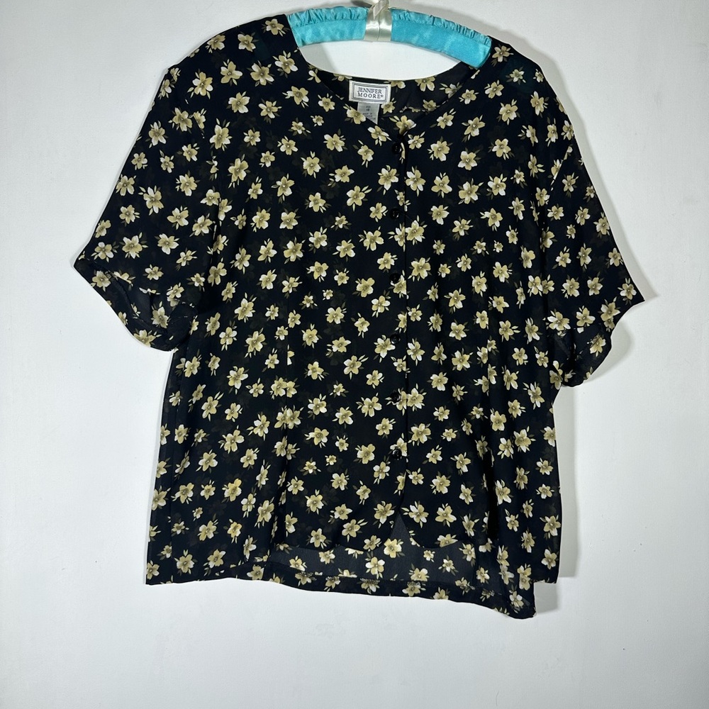 Jennifer Moore Black and Yellow Floral Top